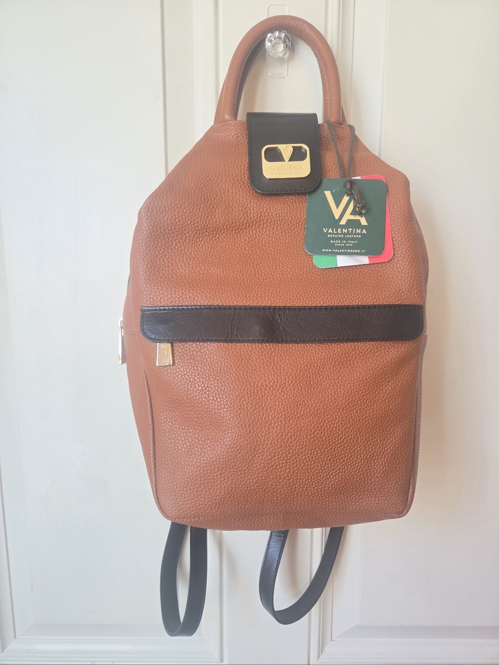 Valentina Brown & Black Leather Backpack  Made In ITALY "NWT"🤎🖤